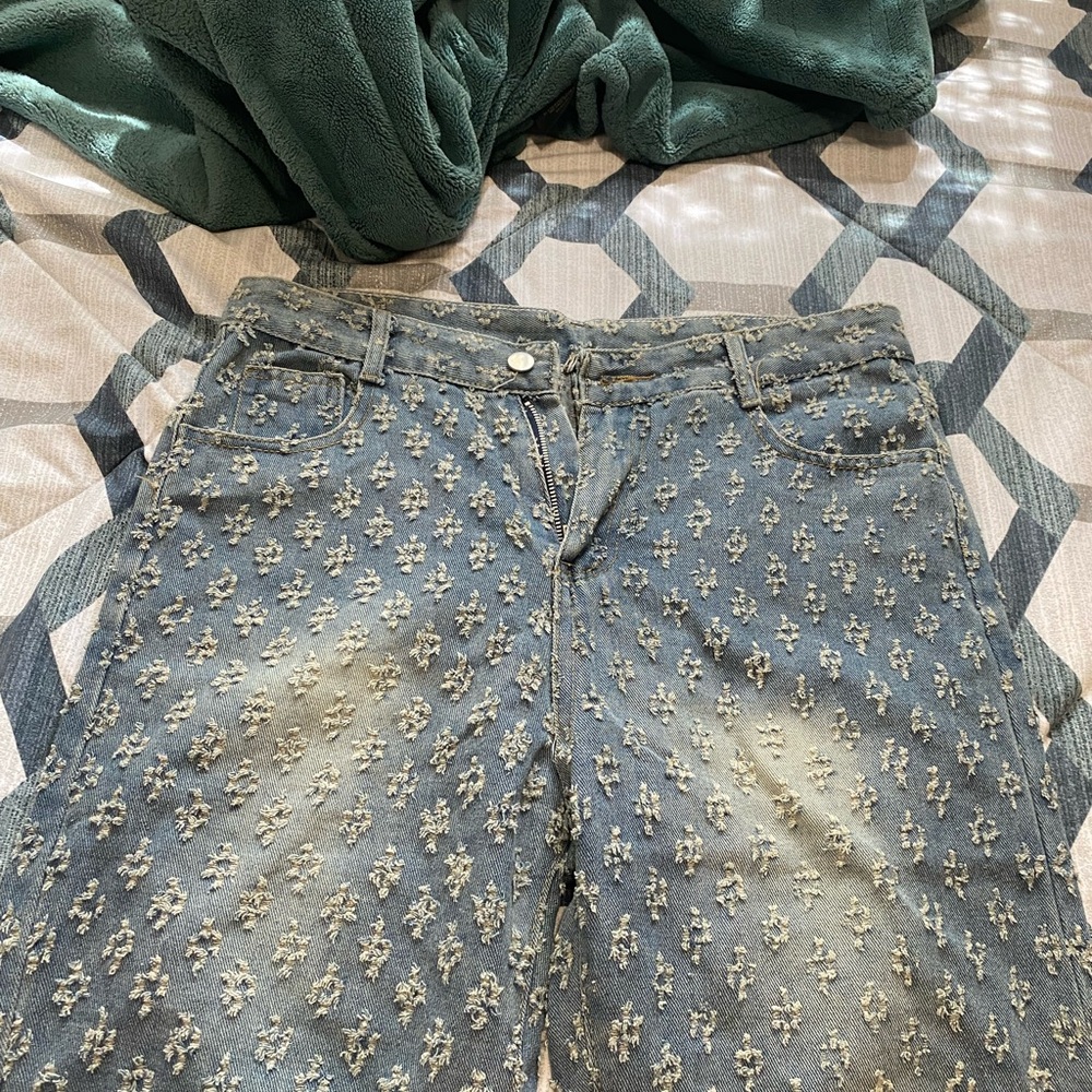 Floral Patterned Denim Jeans